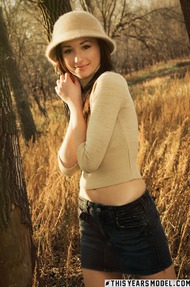 Sexy Sienna Strips In The Autumn Forest - 00