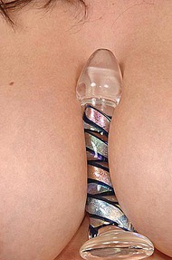 Busty babe using a glass toy to pleasure herself - 15